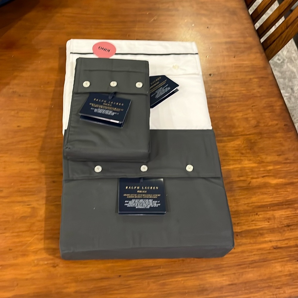 Ralph Lauren Organic Cotton Palmer Percale King Sheet Set +4 Pillowcases grey